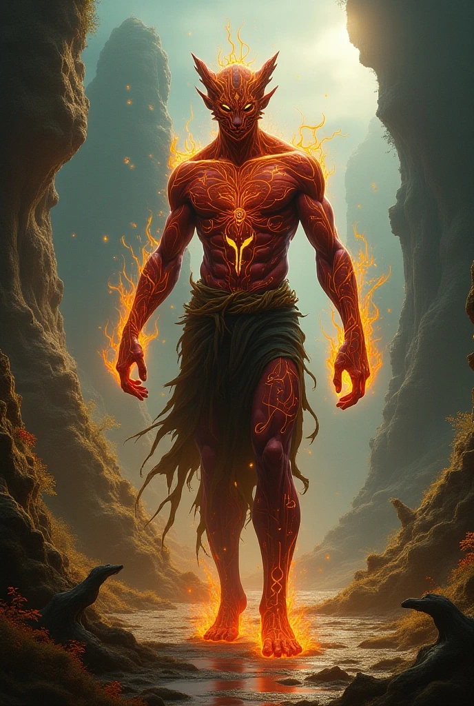  a  with tanned skin and lava-colored eyes