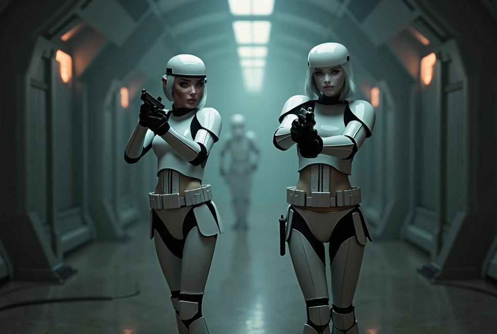 stormtrooper, HD, masterpiece, best quality, full body shot of 1girl, perfect body, wearing white and green helmet, looking at viewer, green glowing eyes, wearing sexy lingerie, NSFW, bedroom in background, <lora:StormTrooperE10:0.5>,