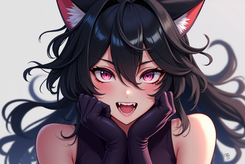 noche, cara, boca abierta, uvula, boca, lengua, lengua fuera, ojos azules, Ahri, Medianoche Ahri, cabello negro, orejas blancas, Ropa roja