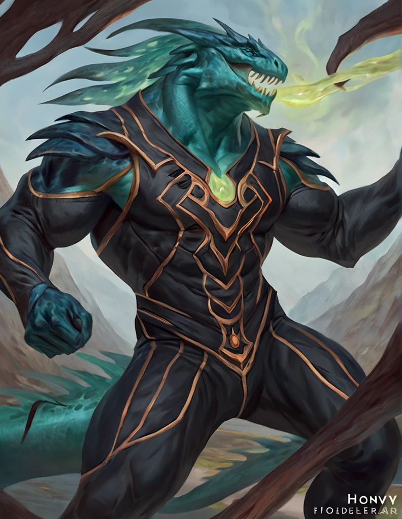 Humanoid viper covered in imposing armor, holding a powerful weapon, in a medieval setting with dramatic lighting and high saturation. --auto --s2