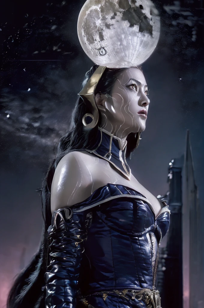 (masterpiece,top-quality,top-quality,Detailed and complex,official art,aesthetically pleasing:1.3),(female),(Liliana),(realistic art:1.3),(moon,stars,celestial,fantasy,cinematic lighting,background),chiaroscuro,intricate details,striking composition,elegant,regal,mesmerizing