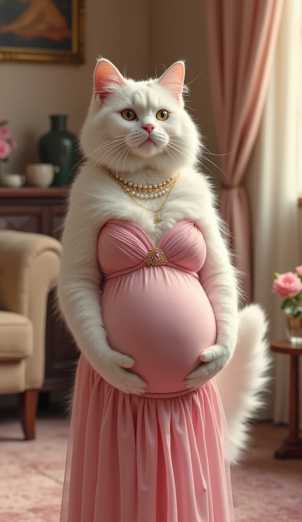 Pregnant white cat 