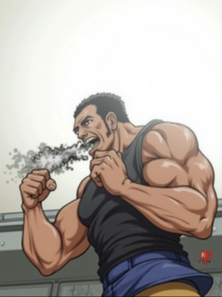 (NSFW: 1.5), Chris Redfield ,(man kneeling: 1.2) , (Seriously injured), (Close your eyes.), Open mouth, show teeth, (Wearing a navy blue round neck T-shirt with a police logo.: 1.3), (Navy blue jeans), Korean guy , korean men, (High gloss details), chest muscles, Big arm muscles, blood vessel, big muscles, Broad shoulders, looking at the audience, Balancing the eyes, (Make eye contact),(Torn shirt: 1.5), (wound: 1.3) , (blood splatters) ,( abrasions on face: 1.8), (Blood stains on the face and body: 1.6) ,(Torn shirt: 1.5) , (Look up: 1.1) , (genital very long big : 1.5), (Big testicles), (Erection of the penis: 1.5), middle of the road,(Fire blazes behind:1.3) ,(several worms pupate:1.8) ,middle of the road,(Fire blazes behind:1.3) ,(CUM:2.0)