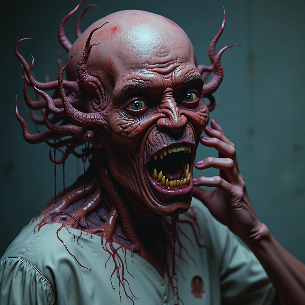 fleshmutant bodyhorror working at a fast food restaurant,close up,, true to life, HDR image,High detail resolution,soft eyes,natural skin,high detailed face,high detailed cloth,film photography,vintage,cinematic lighting,realistic,sharp focus,(very detailed),((4K HQ)),depth of field,f/1.2,Leica,8K HDR,High contrast,shadows, bokeh,(detailed and realistic skin texture),(detailed clothing),(detailed background),detailed skin,(highly detailed skin),(8K HDR photo),realistic texture,realistic shadows,accurate to life,living image,lifelike