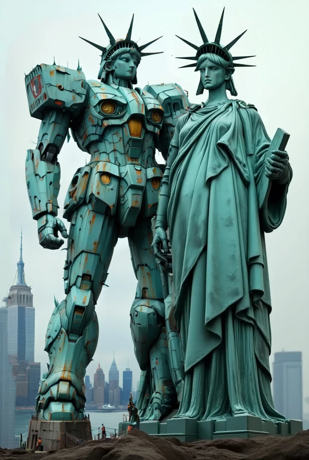 Change the head of the Statue of Liberty to the head of Gundam