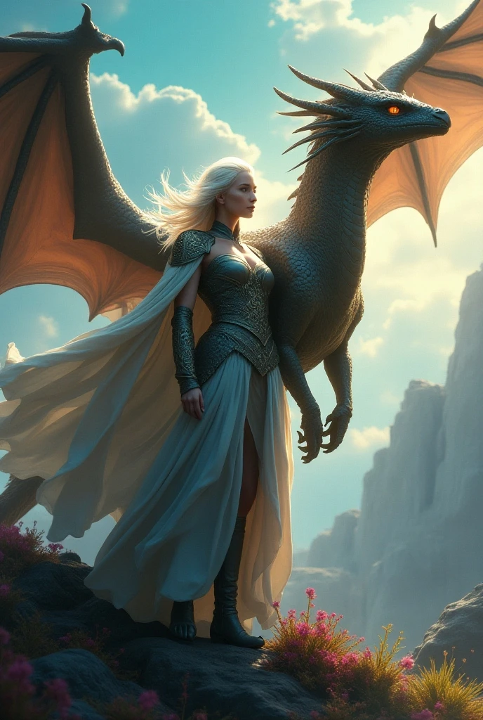 Emilia Clarke as the queen of dragons, daenerys targaryen, daenerys, dragon queen, 4 k detail fantasy, from of thrones, style of game of thrones, daenerys targaryen, 4k fantasy art, game of throne art, elegant cinematic fantasy art, fantasy movie still, 3 dragons