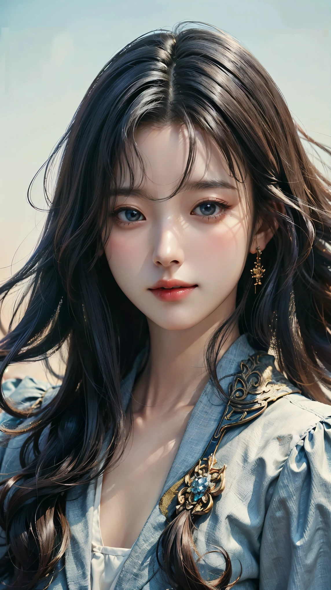 (masterpiece), (top class), (highly detailed), (illustration), (1girl), looking at the viewer, (interview), beautiful detailed eyes, delicate and beautiful face, floating, (high saturation), (shining), blue sky, bright and beautiful face, the skin is young and radiant, fair and radiant, the best appearance, very beautiful, big eyes shine with transparent sky blue light, beautiful and wonderful beautiful girl,