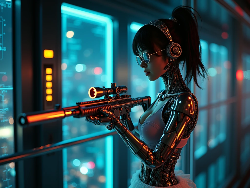(masterpiece, best quality, highres, absurdres, detailed:1.2), humanoid, robot, wearing headphones, looking away, (cyberpunk, art canvas, paint brush, easel, iridescent, holographic: 1.6), (cables, wires, flames, fire, smoke, overheat, explosion, indoors, room, simple background)