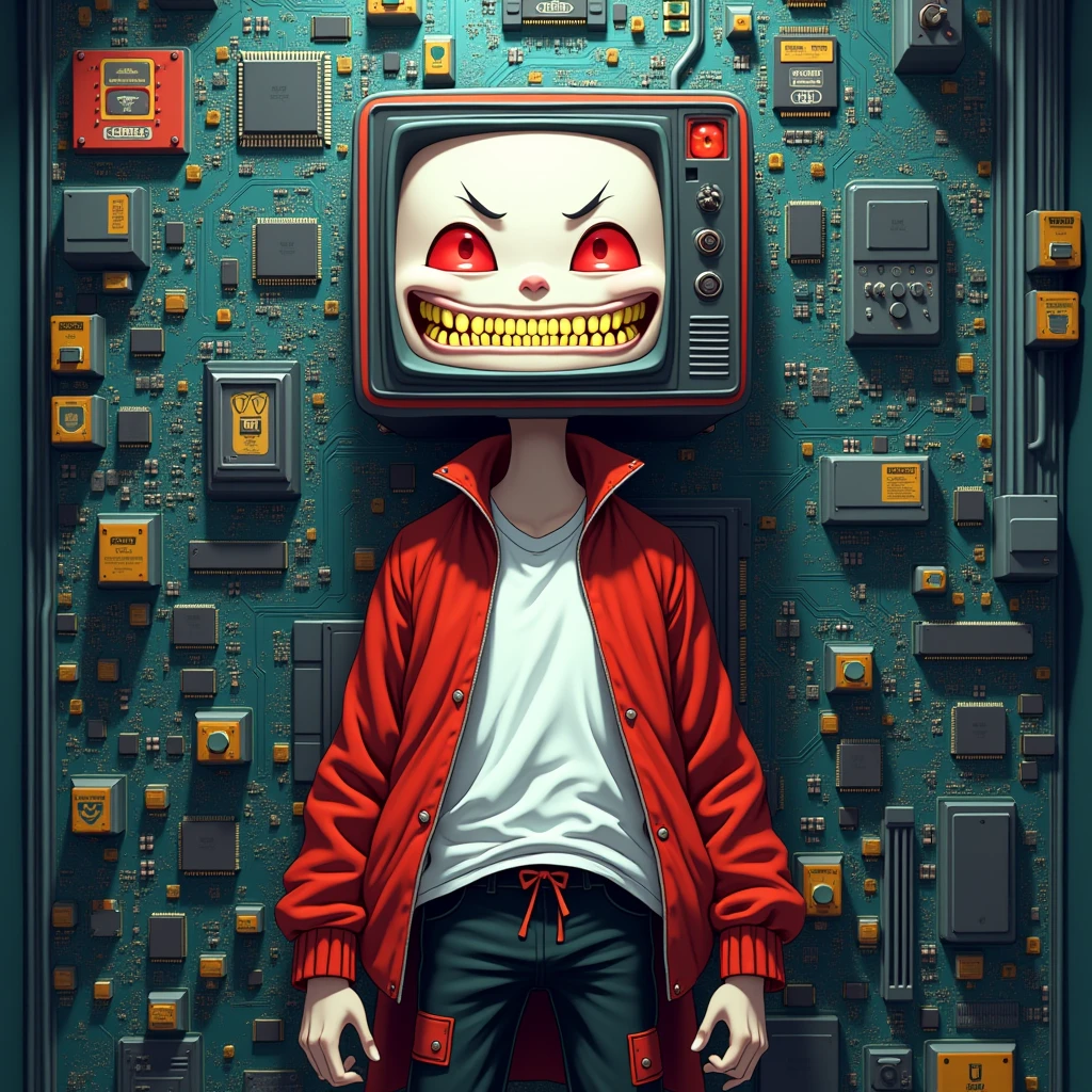 ((one-eyed tv-headed person)), zombie mouth, macabre ART, horror collage, double exposure, terryfic, brutalism, photocopy effect, portrait outline
