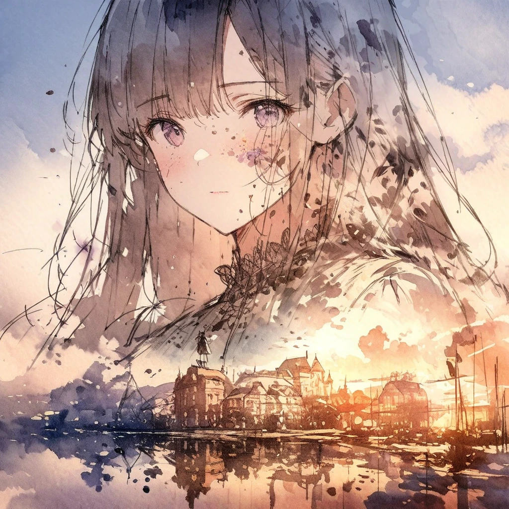 ((sketch:1.5)), ((watercolor:1)), Double Exposure of a Beautiful and Delicate Woman (The face is clear and perfect)image，Background、 Perfect Ultra Detailed Victorian Scenery , beautiful,  complicated illustration,  Artwork Concept Artwork, break,( rather than starting from zero、they always germinate from seed ),