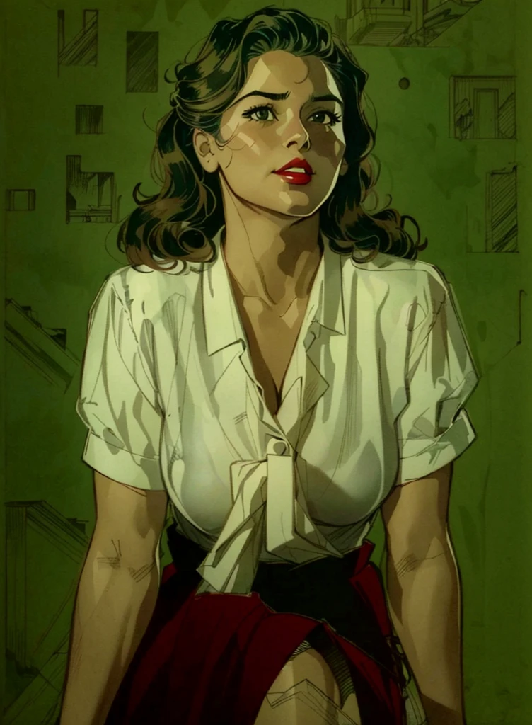 a woman,  red lips, Comic book style
analog style
illustration
line art