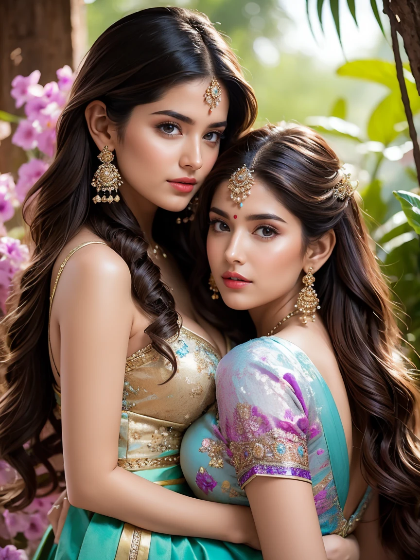 A Wanna A Realistic Picture Of Human Girl Who Is Exact Replica Of ayeza khan and skin fair and hairs blonde and green eyes and he is standing in india with bhuvan bam youtuber