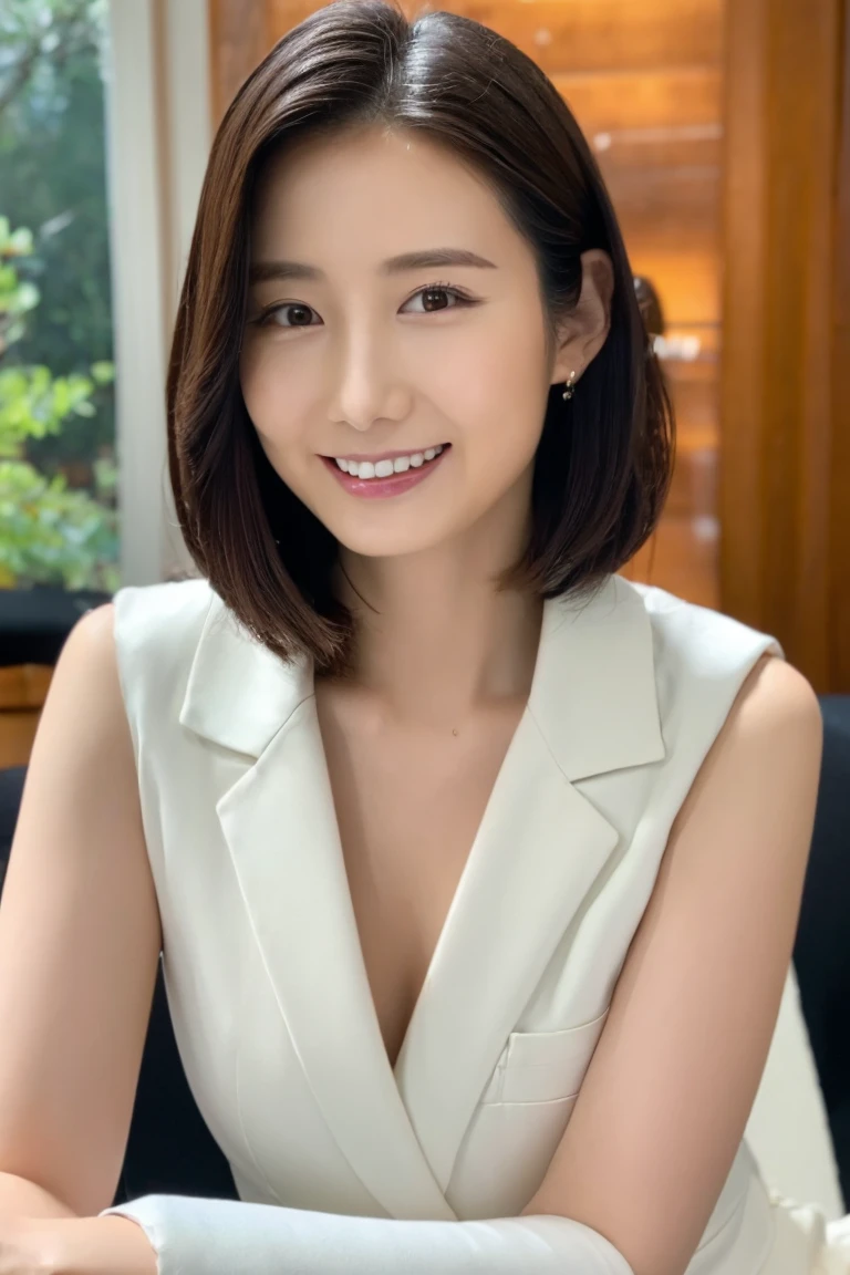 NSFW, ((highest quality)), ((8K)), ((masterpiece:1.3)), (get used to it), (movie quality), outdoor, sunny, ((park with fountain)), Japanese woman standing in front of a flowerbed filled with colorful flowers., Bright with intense natural light, (I'dim), perfect look, 47 years old, married woman, Wedding ring on the left ring finger, facial wrinkles:1.2, wrinkles around the eyes:0.8, tear bags around the eyes, double eyelid, I have a small crying mole under my left eye., Long sleeve blouse with ruffles on the chest, Long flared skirt that tightly wraps around the buttocks, long hair, smile gently, face turned to the side, Iの目はIを見ています, standard chest, whole body, pumps,