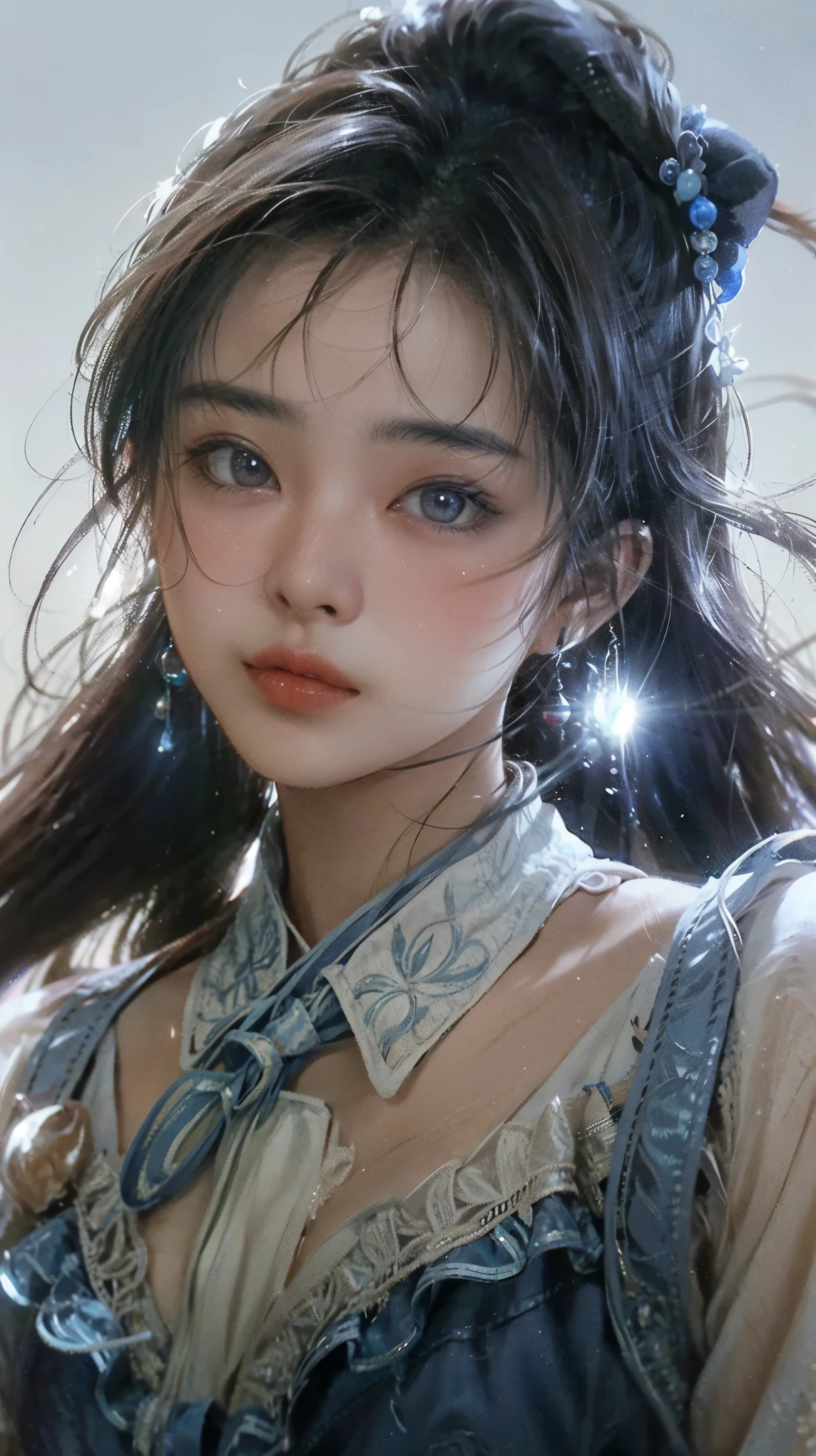 (masterpiece), (top class), (highly detailed), (illustration), (1girl), looking at the viewer, (interview), beautiful detailed eyes, delicate and beautiful face, floating, (high saturation), (shining), blue sky, bright and beautiful face, the skin is young and radiant, fair and radiant, the best appearance, very beautiful, big eyes shine with transparent sky blue light, beautiful and wonderful beautiful girl,