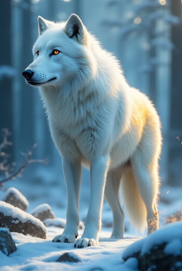 Create a white wolf with blue and yellow