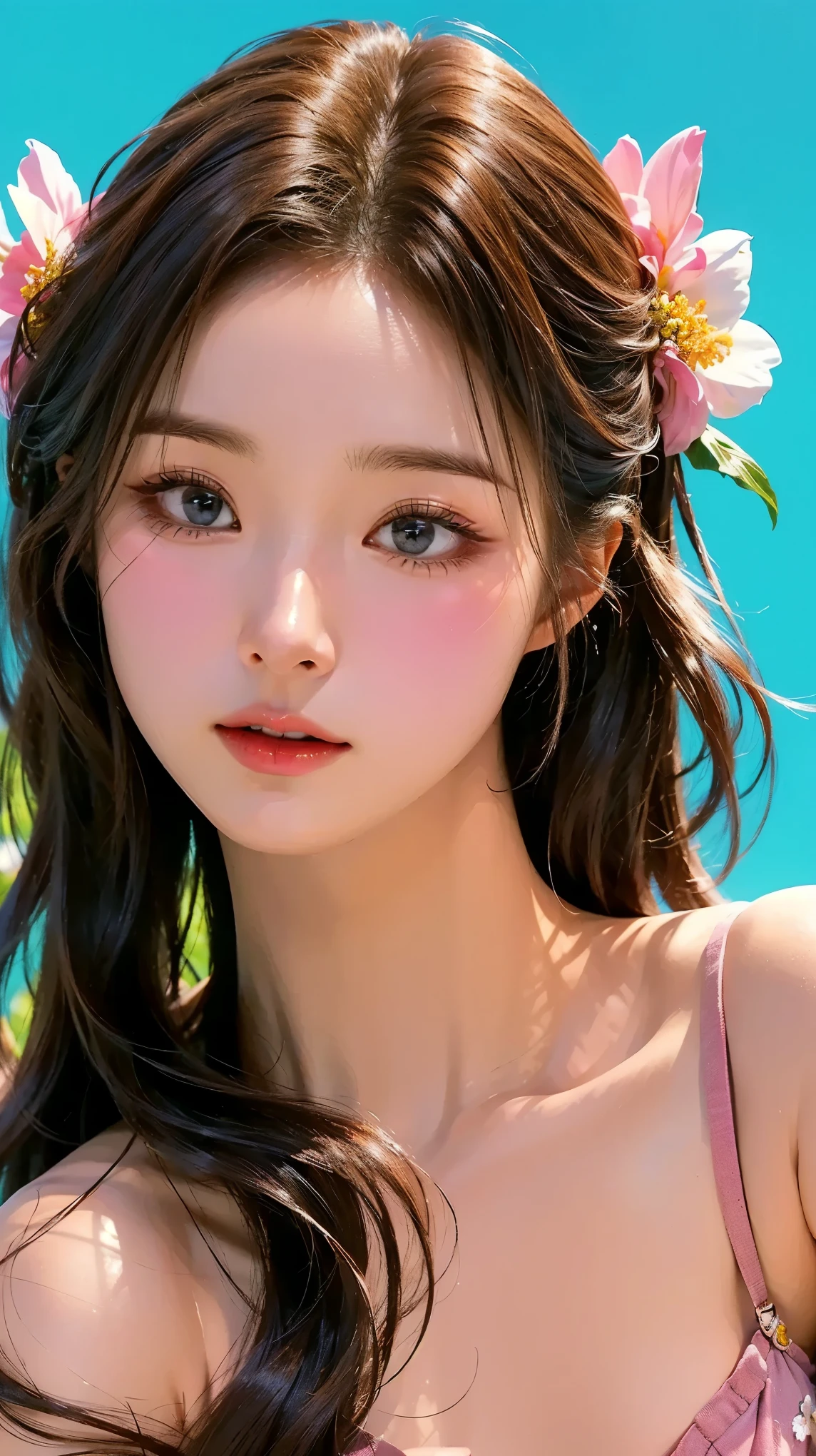 (masterpiece), (top quality), (highly detailed), (illustration), (1girl), looking at the viewer, (interview), delicate and beautiful face, floating, (high saturation), (shining), blue sky, bright and beautiful face, skin is young and radiant, fair and radiant, best appearance, very beautiful, beautiful and excellent beautiful girl,