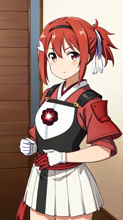 1 girl, solo, (Yuuki Yuna), Yuuki Yuna wa Yuusha de Aru, Yuusha de Aru, red hair, red eyes, short ponytail, hair ornament, ribbon, hair between eyes, side ponytail,
BREAK, ((japanese armor:1.2), japanese breastplate, japanese clothes, gloves, japanese sword,(japanese hair band:1.2), (pony tail:1.1):1.3),
BREAK, standing,
BREAK, (serious:1.2),
BREAK, (from front:1.1), (cowboy shot:1.3)
BREAK, indoor, bedroom, house, bed,
BREAK, (best quality, masterpiece, detailed:1.3), HD, anime colored, (beautiful detailed eyes, extremely detailed face:1.2), perfect lighting, extremely detailed CG, (perfect hands, perfect anatomy), nsfw,