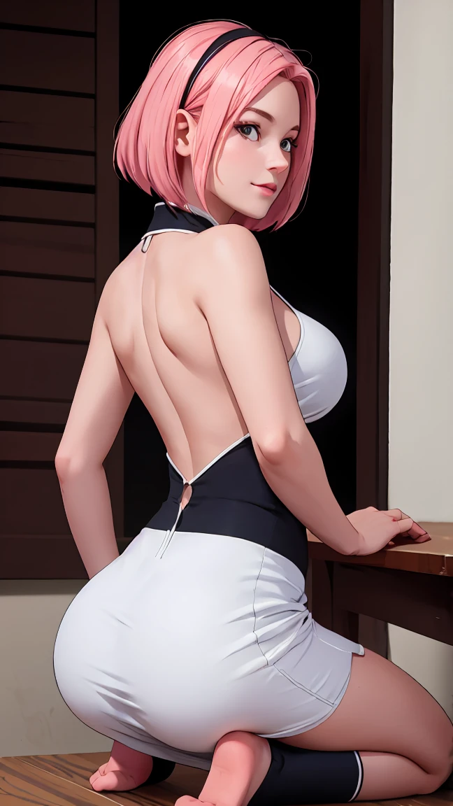 8K, Top Quality, Intricate Details, Ultra Detail, Ultra High Resolution, Masterpiece, close up shot, shot from behind, (Looking back), (full body: 1.1), Slender, Smile, (Makeup: 0.4), ,(( purple eyes, green hair, bangs, very short hair)), (Fluffy Eyes: 1.21), (()), 1girl, solo, 1 girl, (()), close up shot, , ((tall)), (((fit body))), (((slim face))), sharp face, ((walking pose)) ,(detailed face), sharp face, small lips, , ,(( ass up, butt cheek,)) ,, ,
((,naked )), , ((naked, nude )), detailed face, detailed breast, huge breast, detailed ass , detail nipples ,, Narrow Waist, Skinny, tall , 190 cm tall, Muscular, Navel, Exposed Abdomen, Pointed Chest,, Beautiful girl with accentuated slender abs: 1.4, Six Pack Abs: 1.4, , Perfect Body, detail legs, (( dark background)), black background,