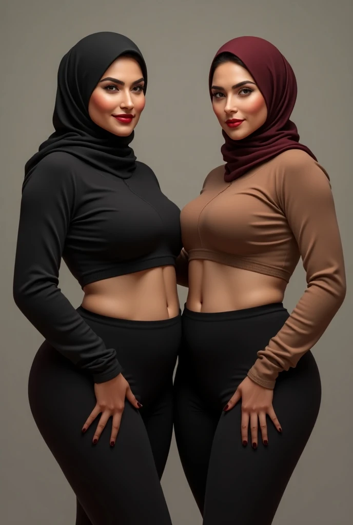 (2girls:1.2), (full body photo), in an unoccupied alley, wall, cement, (two hijabi muslim malay womens closely stood side by side), , Wulan, age:25, (wulan wore black hijab, sports bra, long leggings), Winda, age:23, (winda wore black hijab,  sports bra, long leggings), (looking at viewer)

 in an unoccupied alley, wall, cement, (both wore black hijabs), (black hijabs),

high detail, depth of field, film grain, UHD, retina, masterpiece, ccurate, anatomically correct, textured skin, super detail, high details, high quality, award winning, best quality, highres, HD, 8k, 1080P