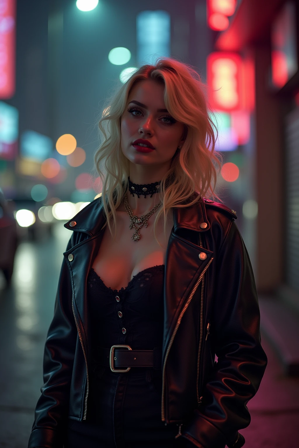Gothic woman, blonde, background cyberpunk city, sexly, corpo inteiro, nua, pelada porno