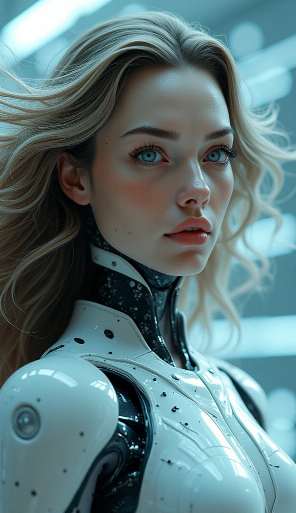 there is a woman in a robot suit posing for a picture, cyberpunk art inspired by Marek Okon, cgsociety contest winner, neo-dada, cute cyborg girl, beutiful white girl cyborg, perfect android girl, beutiful girl cyborg, perfect anime cyborg woman, cyborg girl, cyborg - girl, beautiful cyborg girl, beautiful female android!, perfect cyborg female