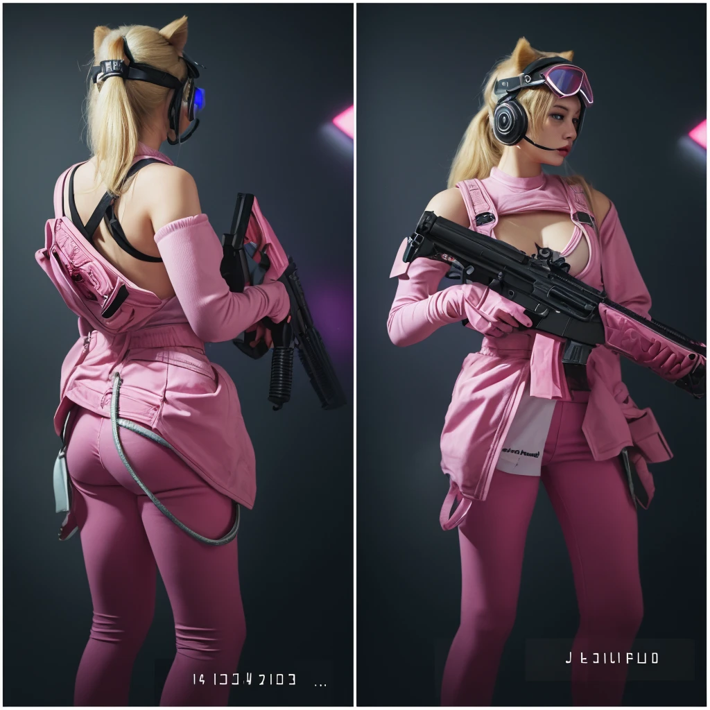 (RAW photo, best quality, mastery:1.2), (realistic, photo-realistic:1.4),(masterpiece:1.4),(best quality:1.4),1girl, solo, :d, Ear headphones, Animal ears, Arms up,By bangs,Be red in the face,Tights,Large breasts,rabbit pose,Clothes writing,Cover the navel,cowboy lens,Cropped jacket,fakeanimalears,mitts,exteriors,Morning,yuki,hair intakes,Earphone,Impossible tights,Impossible clothes,jaket,hugetits,latex,latex body suit,length hair,manga comprida,looking looking at viewer,hugetits,Multicolored gloves,with her mouth open,flesh-colored tights,Pink eyes,Red eyes,red jacket,shinning clothes,shrug\(The clothes ar\),sidelocks , tight-fitting, ssmile, Thigh crevices, femoral, dual horsetail, Very long hair, whitegloves, White hair, alice\(nikke\),(shiny skin), realisticlying,