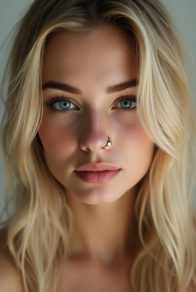 monpier2023, piercing, 1girl, 8k, uhd, best quality, trending on arstation, photorealistic, masterpiece, raw image, skin pores, detailed skin, blonde hair, award winning photo, beautiful girl, blonde, blue eyes