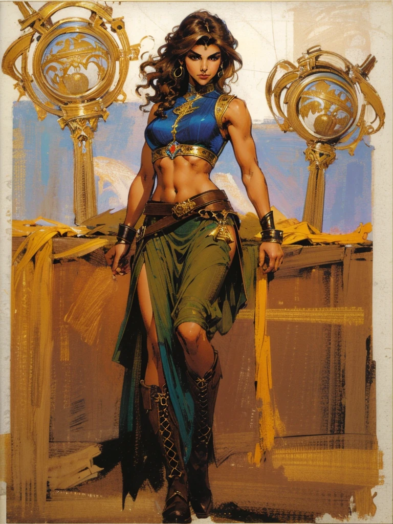 <lora:Elfquest_Leetah-34:0.6> leetah, pointy ears, necklace, fringe trim, cleavage, midriff, skirt, blue skirt, red moccasins, dynamic pose, looking at viewer, high contrast, sharp focus, masterpiece, best quality, highly detailed, HDR, highest quality, highres, sharp focus, 8k, 16k, skin pores, dynamic lights, realistic shadows, best shading, award winning masterpiece, 1girl, solo, desert
