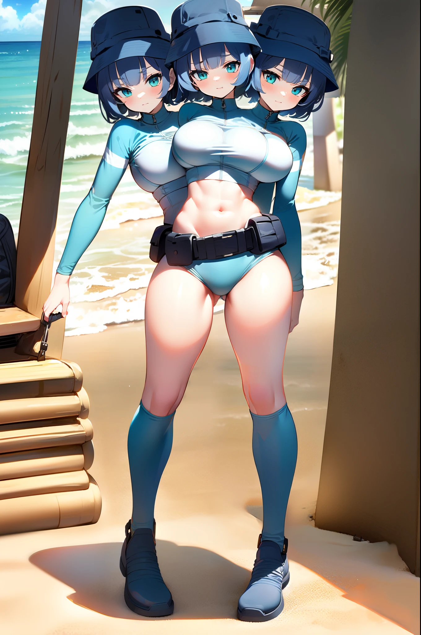 Delicate Face, Rezero Rem (Carbon Fiber High Leg Cut Leotard), {{Angle Bob}}, (Big: 1.15), (Mechanical Joint), Bangs, Attractive Curves, Middle of the Pelvis, Seaside, Standing Posture, Beach, Glowing Skin, ((Pafia Leola)), (Spread Legs, Camel Toe, Cameltoe, Vulva: 1.25), Cyberpunk, Sci-Fi, [Shining Neon], (Upper Body: 1.15), (8k, RAW photo, top quality, masterpiece: 1.45), (NSFW: 1.35)