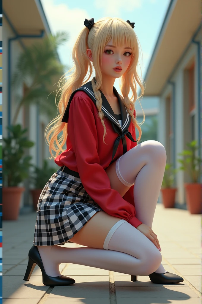 Raw photography, top-quality, masterpiece, extremely delicate and beautiful, ighly detailed, nffsw, Unity, 8K Picture Wallpaper, amazingly detail, detaile, masterpiece, top-quality, Official art, Highly detailed ticker Unity 8k wallpaper, ultra-detailliert, hight resolution, ighly detailed, Clair, Focus, (top-quality), (realisitic, Photorealsitic:1.5), 8K, Soft lighting, hightquality, lighting like a movie, 1girl in、sixteen years old、High school students、blonde hair、Blonde hair、long、long hair to the waist、Hair shines、Parting the middle bangs、Bangs、Left occipital banghead、Chignons on the left、Blue eyes、blue eyess、very, very, Very big eyes、Eyes of Manga、eyes glowing eyes、Innocent eyes、sano、kawaii、Pure Innocence、a beauty girl、Angelic cuteness、Saint a girl、God Maiden、Laugh with your mouth wide open、Union Jack Dark Blue Hoodie、white shirt、Black miniskirt、white stockings、moderate breast、Tense udder、takeout、School route