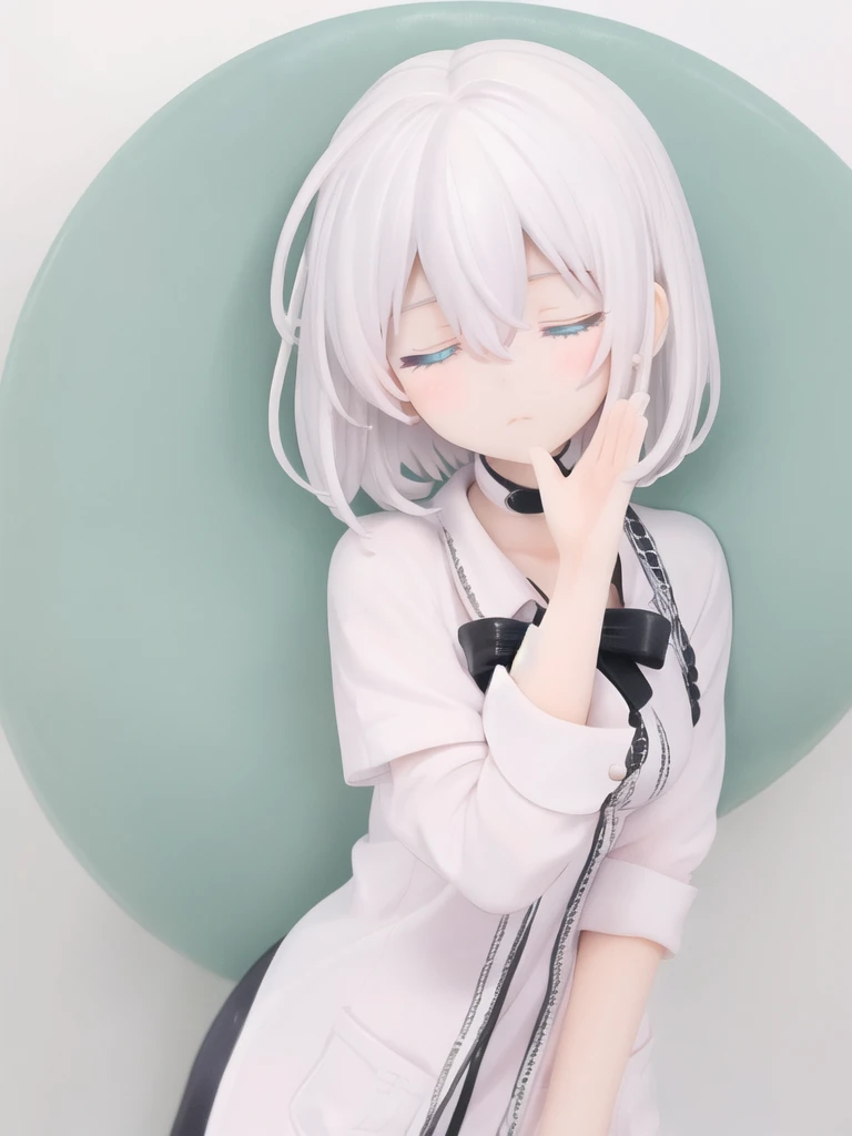 masterpiece,best quality,
1girl,short hair,hair between eyes,white hair,turquoise eyes,half-closed eyes,
