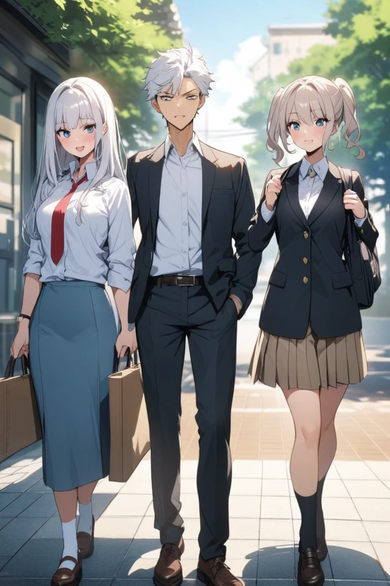 Tall 、 pretty woman with white hair at school
