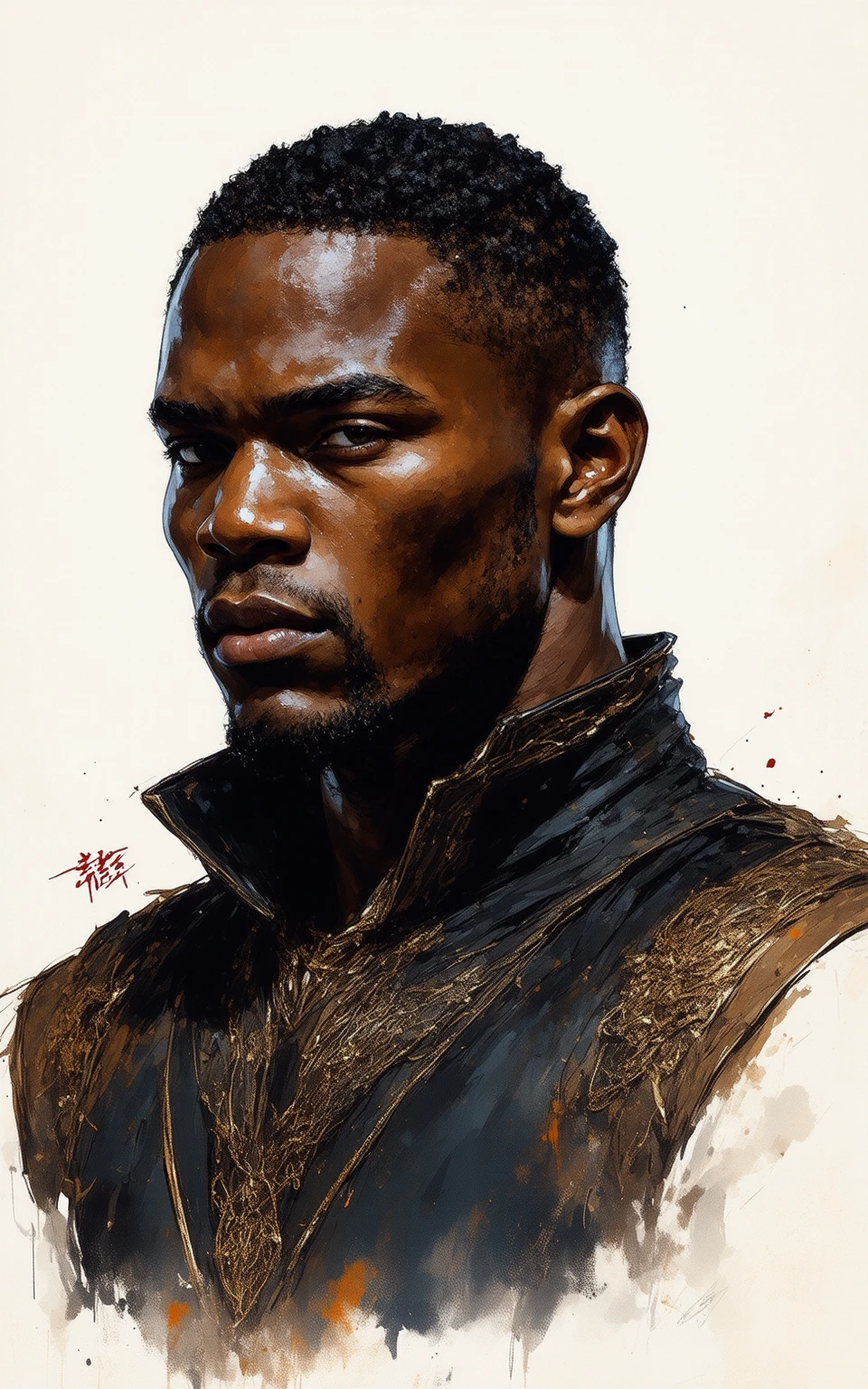 a detailed character portrait 、 detailed character portrait {x} of a man in a vest, Epic portrait illustration, Black men, figure portrait, 采用the number插画风格, Detailed. the number, High-quality portraits, 特写figure portrait, Detailed character portrait, 史诗般的the number艺术插图, highly Detailed character, Wakanda, T'Challa, Stylized portraits, character art portrait, marvel comic, dc comic.