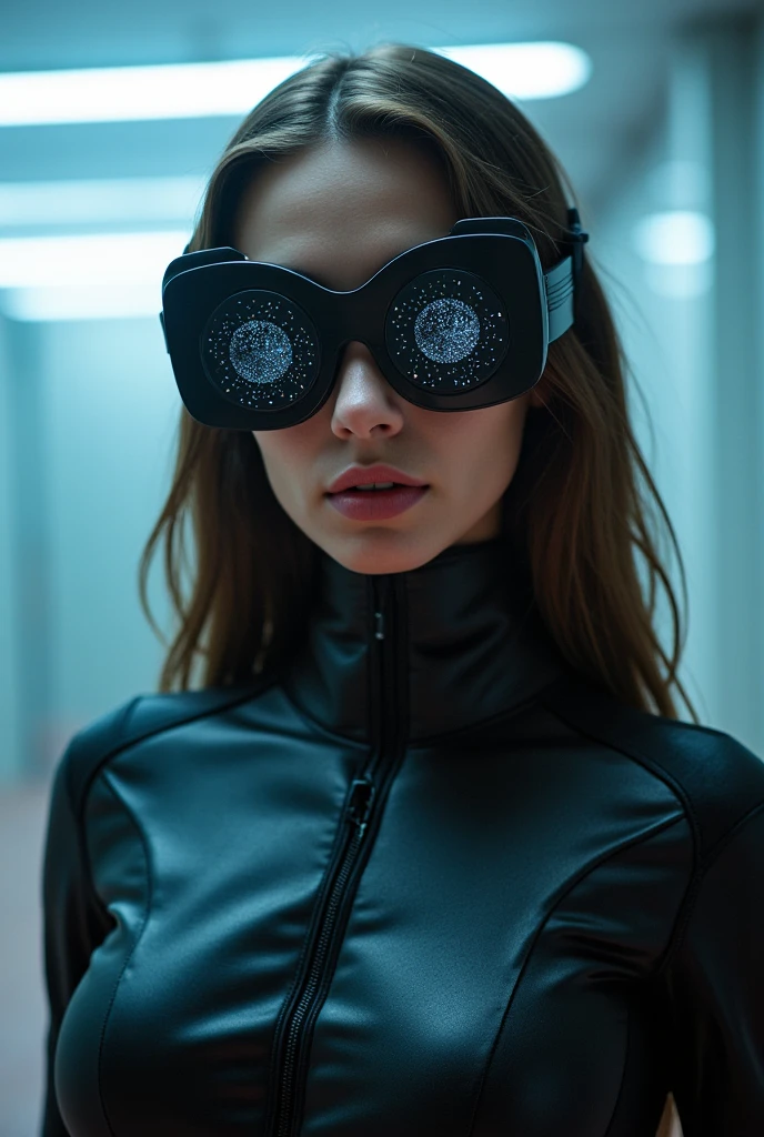 The model is wearing glass sunglasses with stars and the moon on the glass