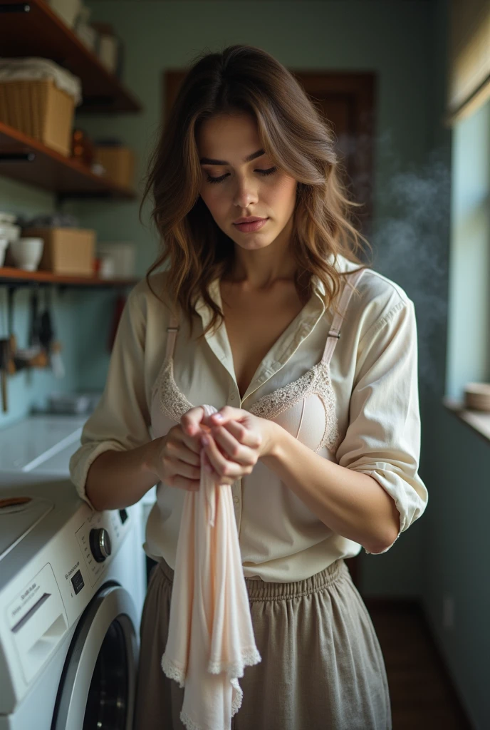 ((Mejor calidad)), ((obra maestra)), (detallado), cara perfecta
At night. In the kitchen. In pijama.