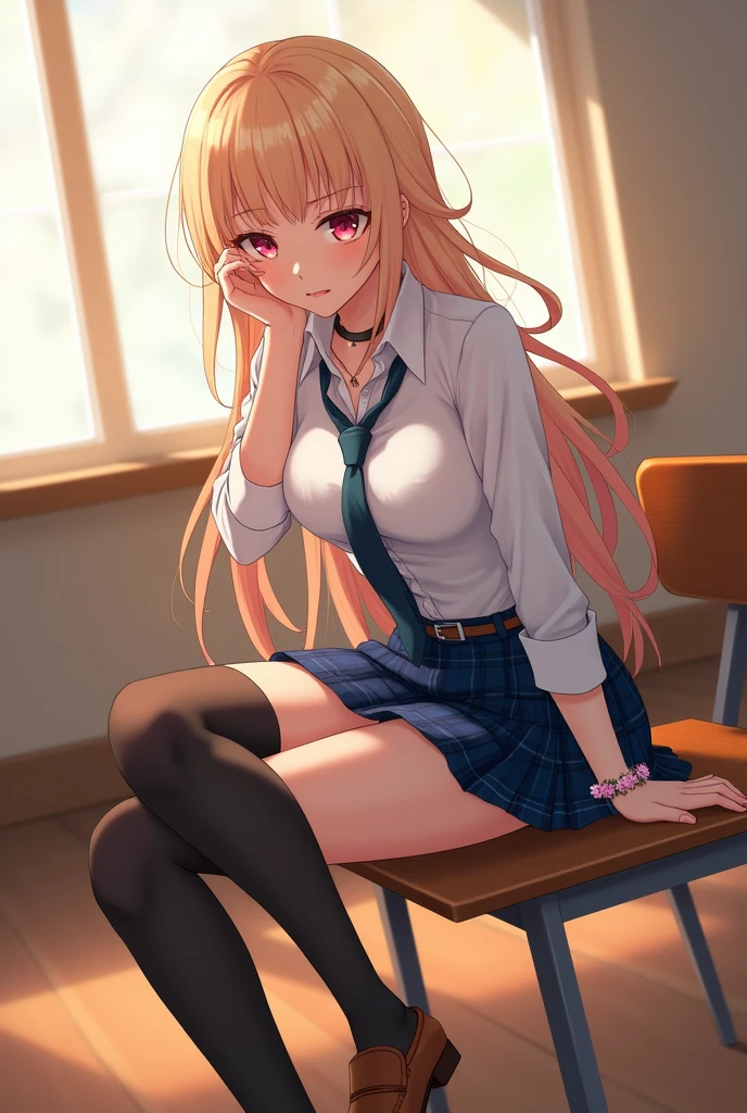 Take off your panties、Pull down your panties、Chestnut Hair、Semi-long hair、Blushing、lipstick、Perfect hands、Detailed hands、、classroom、School、blackboard、school uniform、日本の、