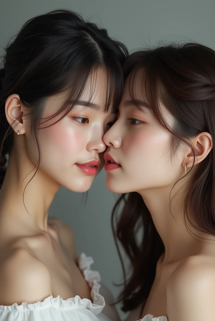 Two women kissing，best qualtiy, hyper-high detail，Only the head
