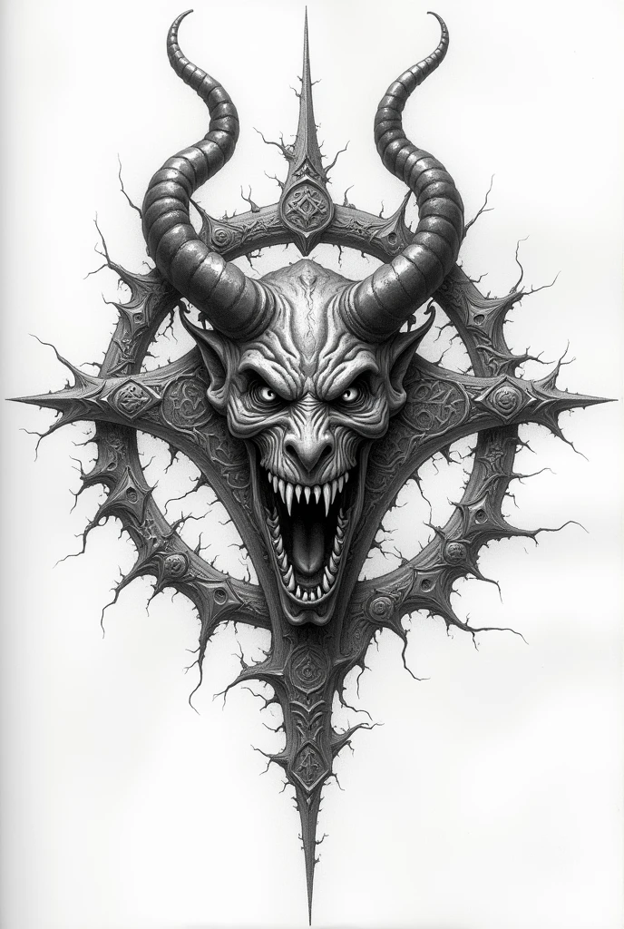 (score_9, score_8_up), score_7_up, zPDXL, solo, looking at viewer, monochrome, greyscale, horns, no humans, black background, monster, multiple horns <lora:GRIM_v1:0.95>