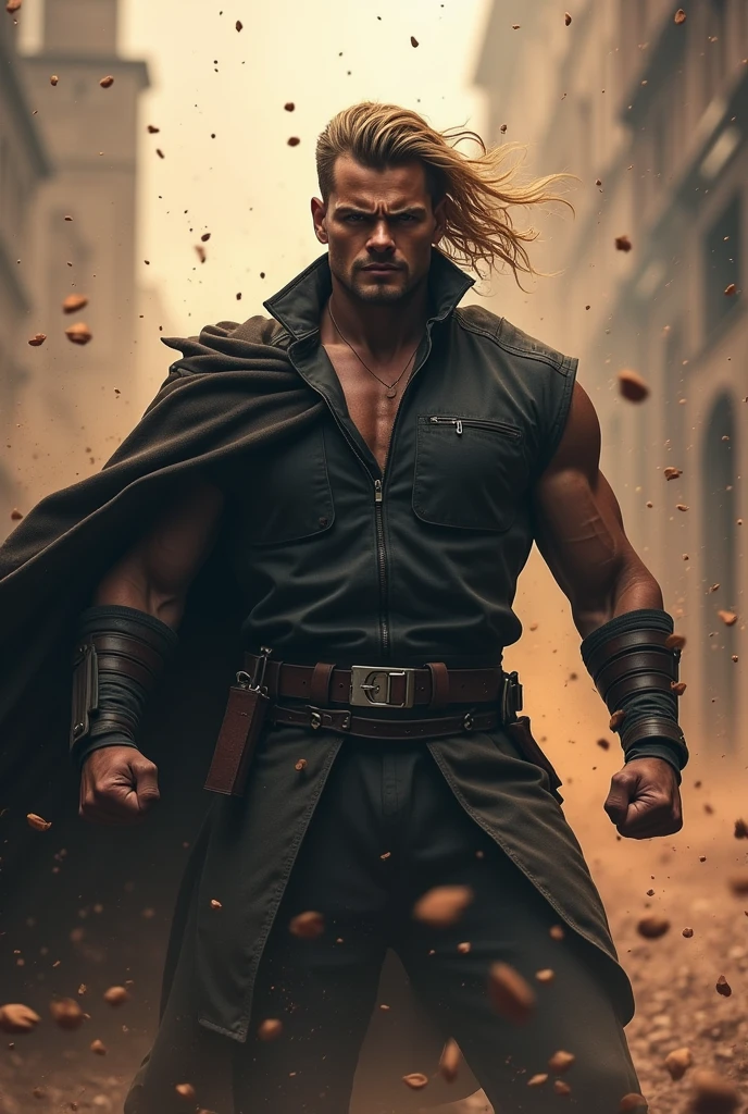 (one male), (cowboy-shot), (looking at viewer).
Very detailed manly face, heroic, detailed realistic open light blue eyes, (muscular:1.5), (big muscles), narrow waist and hips, (long dark blond hair), (slight smile),
wearing ripped cutoff jeans shorts with a large crotch bulge, belt, black leather boots, (shirtless) (topless male), necklace.
(SZ_4po enviroment) <lora:PostApocalyptic_v4:1>, in a post-apocalyptic factory, rusting machinery, broken windows, discarded materials, smashed control room.
Realistic, photoreal, high definition, high contrast, high saturation, highly detailed, high quality, masterpiece, dimly lit, rim lighting, backlit, volumetric light, vibrant colors.
<lora:bulgerk-dickprint:0.8>
<lora:more_details:0.75>