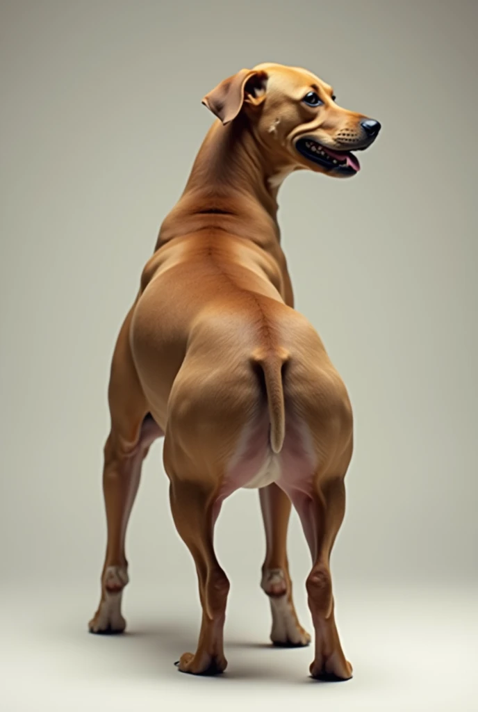 (by Taran Fiddler), feral dog, female, solo canine, solo, pink collar, Boykin Spaniel, curvy, wide hips, thick thighs, presenting hindquarters, giant canine pussy, looking back at viewer, raised tail, arched back, bending down, play bow, apartment background, sunlight, happy, excited, playful, open smile, surprise, cute, gold eyes