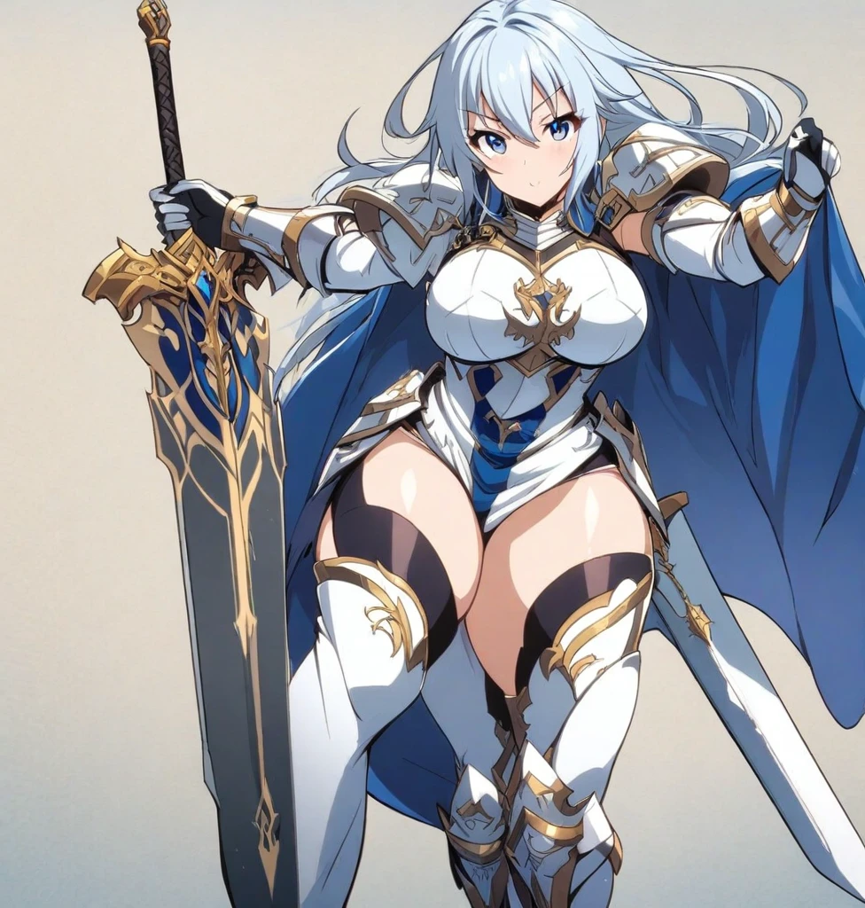 female knight、metallic bikini、has a straight sword、bad anatomy 、Robust armor、big breasts