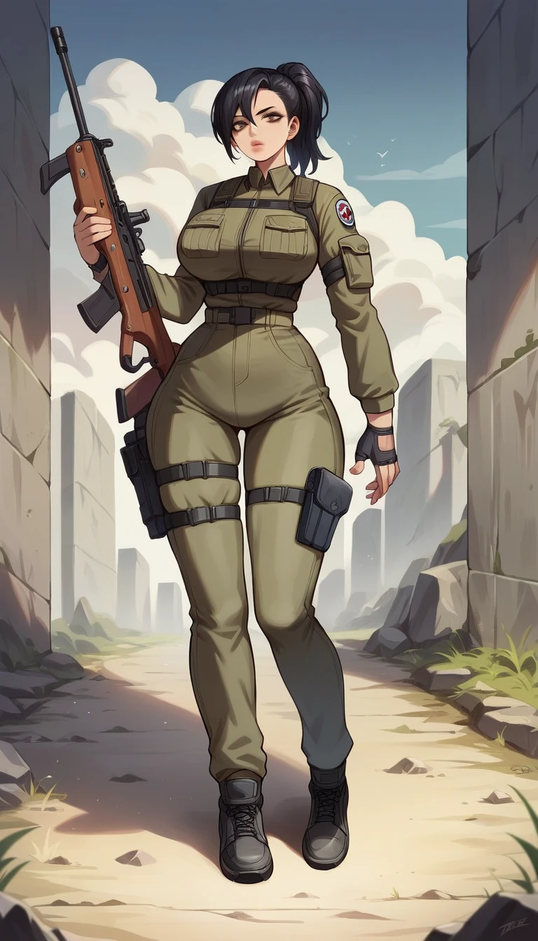 garota fofa, vestido rosa, apontando duas armas, segurando armas