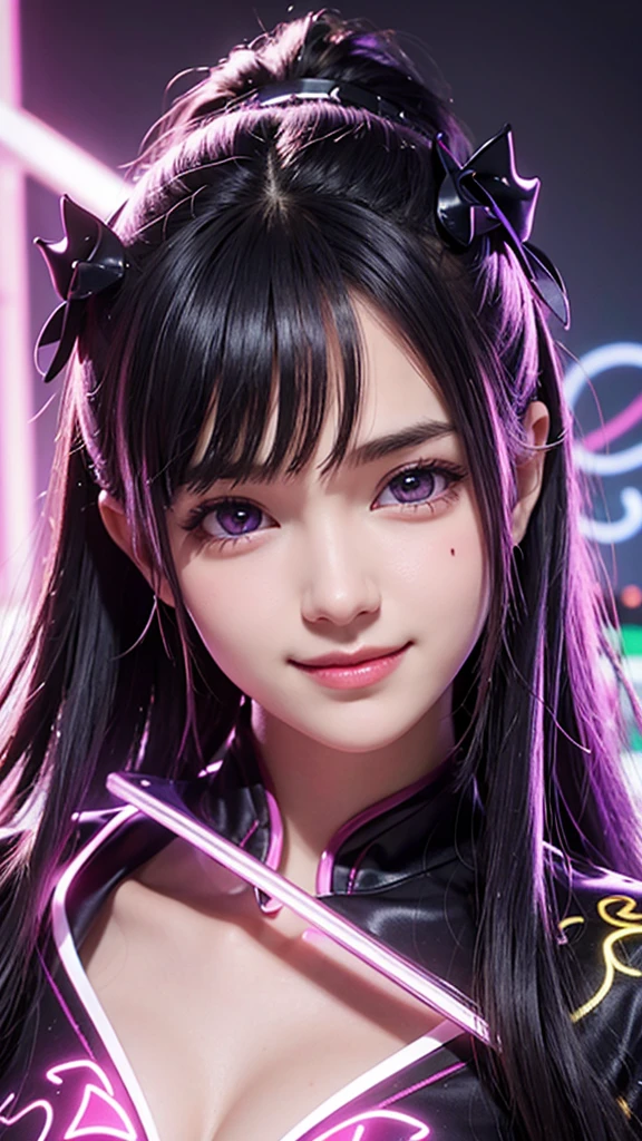 1girl,black hair, hair bobbles, wince, longeyelashes, solid circle eyes, light smile, ear blush, Surrealism, drop shadow, anaglyph, stereogram, tachi-e, pov, atmospheric perspective, from below, 8k, super detail, ccurate, best quality, UHD