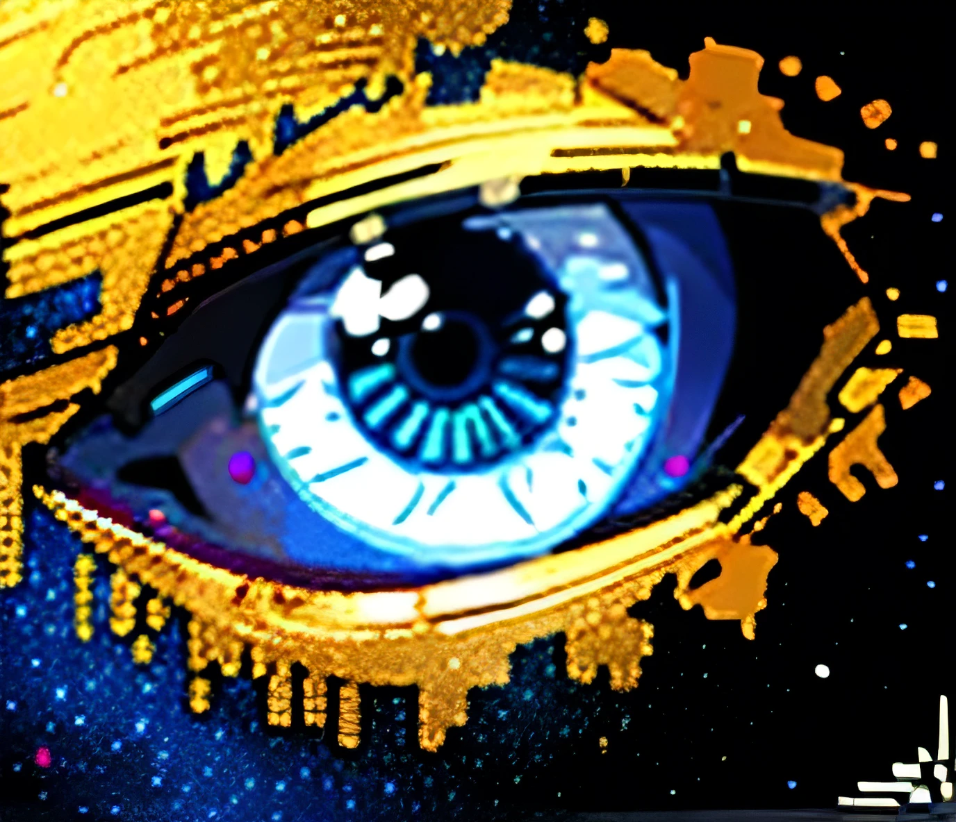 Logo : "AFROVISION" a stylized symbol that combines an eye (vision) with an African motif, using the colors royal blue, sky blue, and orange. The logo must be soft and very beautiful. ((cyberpunk style)), Hi-Tech city, mechanical enhancement, (high-tech fantasy), robotics, blade runner 2049, (large depth of field effect), (focus on the subject), emphasis on foreground elements, sharp focus, soft background,