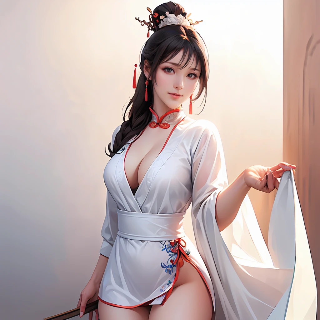 Transparent Hanfu,flatchest,Lori huge breasts cleavage,Bust photo,belly-bar,Messy beauty --auto