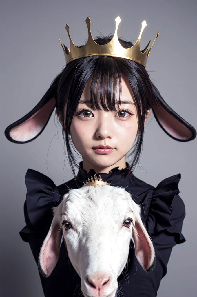 Yamaguro Necro、solo、1girl、、Goat Ears、 crowns