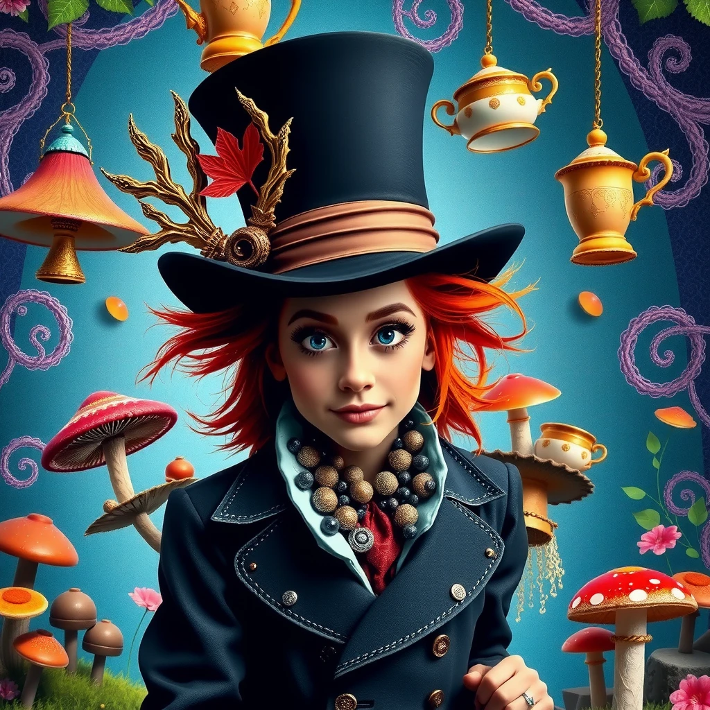 ((best quality)), ((masterpiece)), (detailed), Alice in Wonderland Mad Hatter Themed Baby Shower Invitation with No Wording