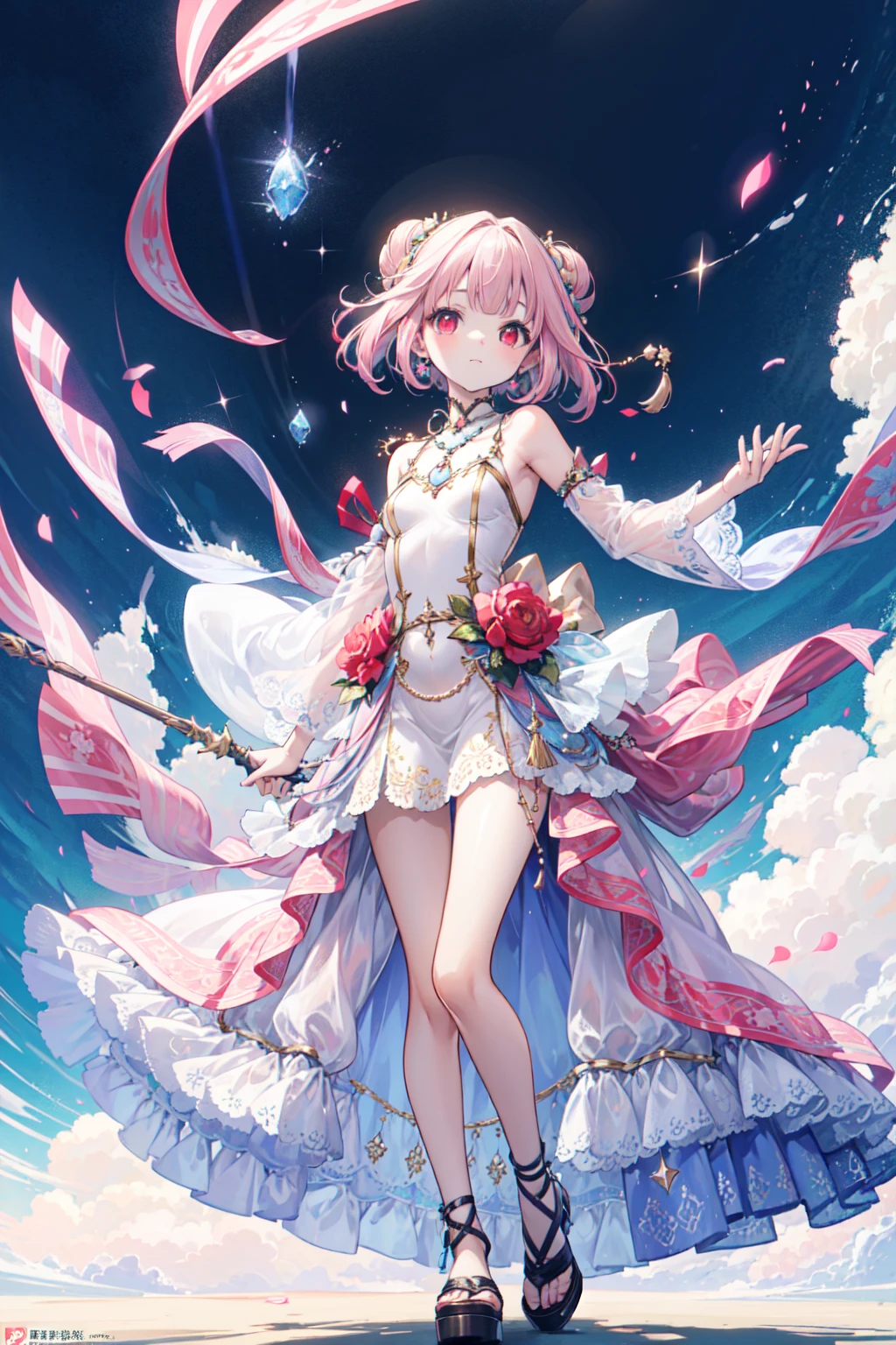 one young man, (((male))), (((man))), (((one person))), (((single))), (((solo))), 1guy, (((very light blonde hair))), (((pink colored eyes))), (medium short hair), (chin-length hair), wavy hair, ((slim body)), ((flat chest)), (((wearing fantasy clothes))), ((fantasy style)), ((wearing flowers in his hair)), flowercrown, ((pointy ears)), sunny weather, (((light pink colored eyes))), smooth skin, ((alone)), palace in the background, (prince)