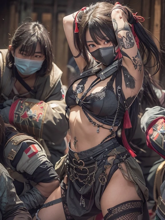 Dos mujeres disfrazadas sentadas en el suelo con una botella de cerveza, Kitana de Mortal Kombat, Capturado con Canon EOS R 6, Imagen tomada con Canon EOS R 5, Imagen tomada con Canon EOS R5, Akali, Akali de League of Legends, Masayoshi Suto y Artgerm, Tomada con Canon 5D MK4, Nixeu y Sakimichan --auto