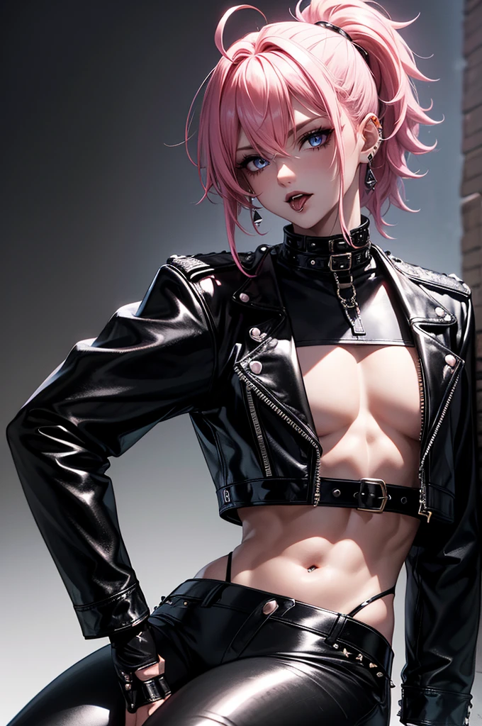 (Highest quality:1.1), (masterpiece:1.4), (Absurd:1.0),
One Girl、thighhighs, gloves, navel, cleavage, jewelry, jacket, open clothes, shorts, black gloves, midriff, black thighhighs, fingerless gloves, collar, bracelet, open jacket, black jacket, crop top, torn clothes, short shorts, tattoo, chain, spikes, cropped jacket, spiked bracelet, spiked collar, micro shorts, multicolored jacket, Medium chest、Looking at the audience、Bedroom、(blush:1.2)、Embarrassed expression、((pantyhose))、sit、(Kneeling)、